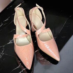 UNKNOWN Faux Snakeskin Pink Chunky Heel - 10.5